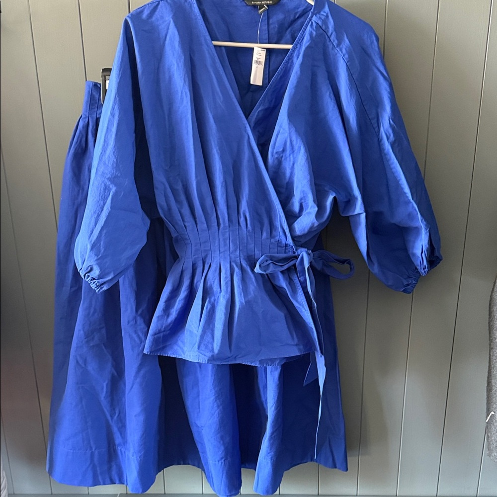 Banana Republic Royal Blue Wrap Waist top with a full matching skirt.